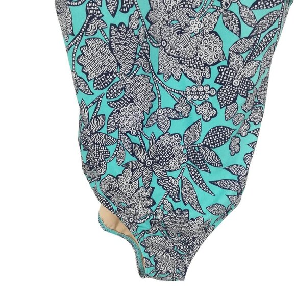 Lands End One Piece Floral Geometric Slimming Tank Swimsuit Size 14 Stretch Blue - Picture 3 of 9